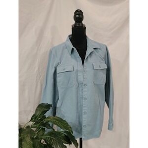 LL Bean Womens Light Blue Cotton Flannel Button Down Shirt Large Regular